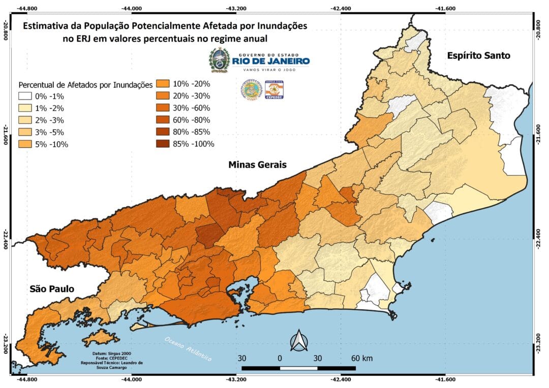 Defesa Civil Estadual realiza mapeamento das áreas com maior possibilidade de inundações no Estado do Rio