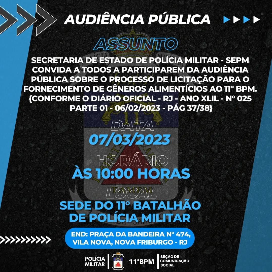 Transparência: 11º Batalhão realiza audiência pública para compra de alimentação 