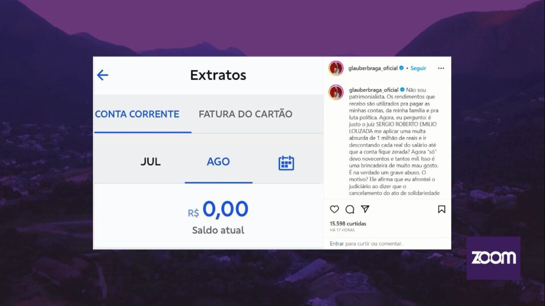 Saldo zerado: Após ser multado em R$ 1 milhão, contas de Glauber Braga são bloqueadas pela justiça