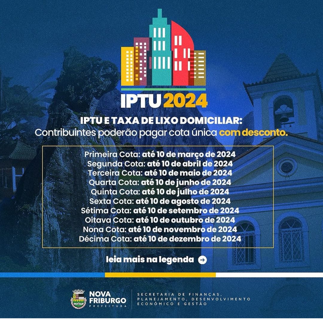 IPTU e taxa de lixo domiciliar: contribuintes poderão pagar cota única com desconto