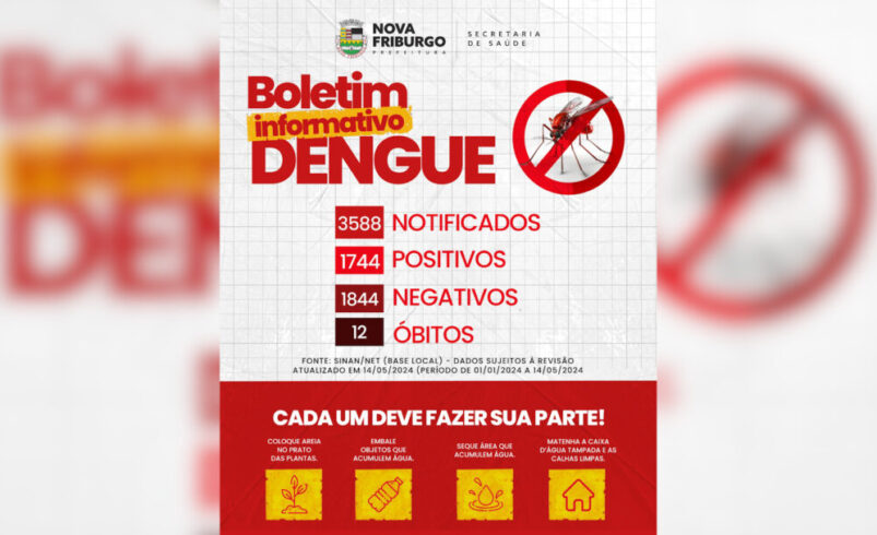 Dengue em Nova Friburgo: já são 12 óbitos e 1744 casos positivos