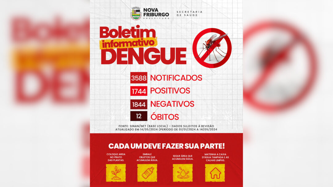 Dengue em Nova Friburgo: já são 12 óbitos e 1744 casos positivos