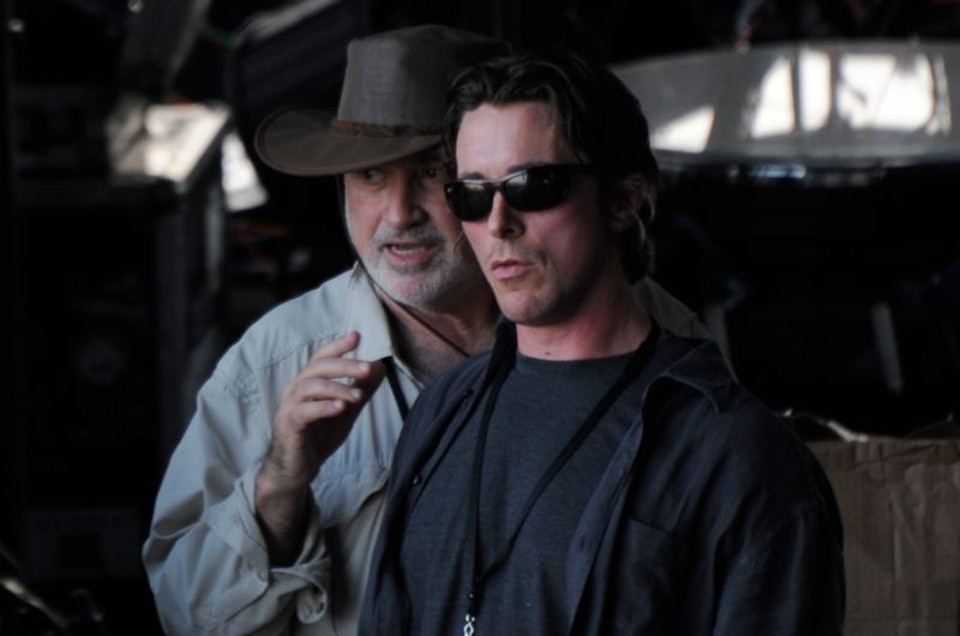 Malick e Christian Bale nos bastidores de Cavaleiro de Copas.