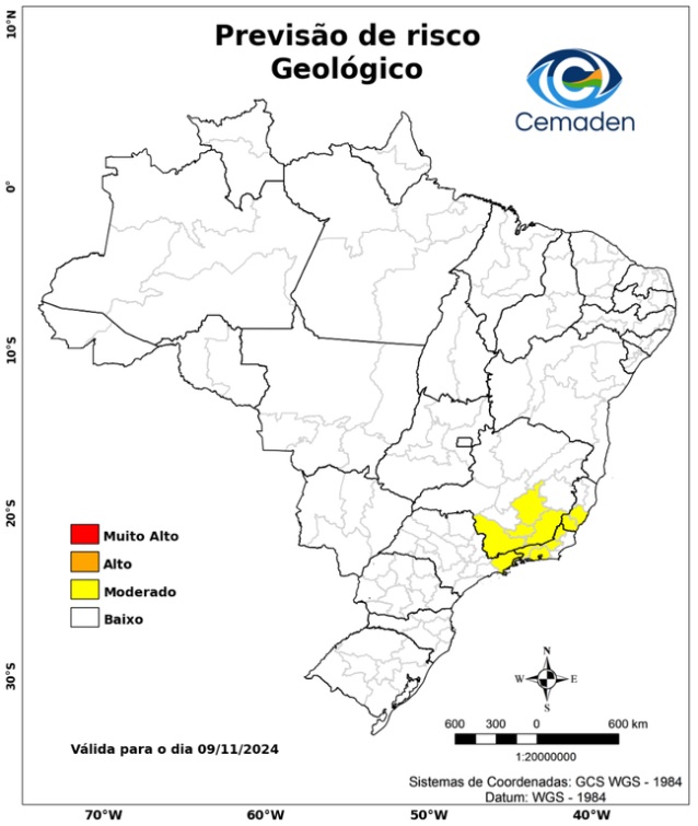 Previsão de risco geológico para Nova Friburgo em 09/11/2024