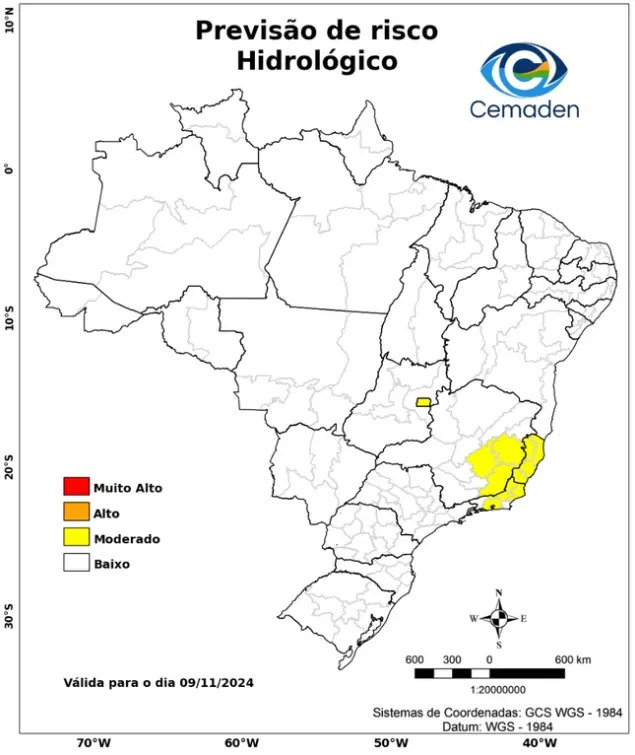 Previsão de risco hidrológico para Nova Friburgo em 09/11/2024