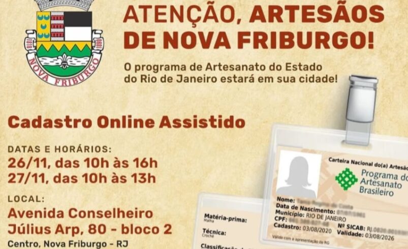 Artesãos de Nova Friburgo podem se inscrever no programa de Artesanato Brasileiro nos dias 26 e 27 de Novembro