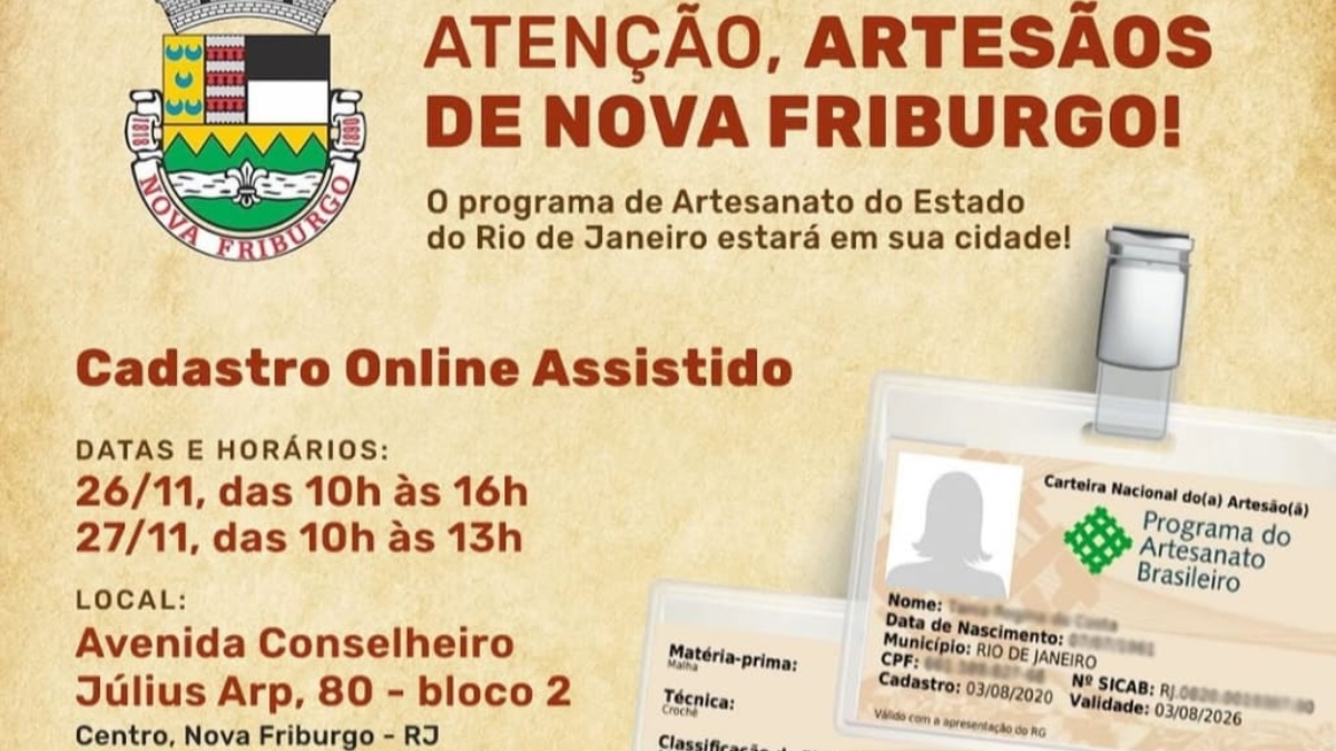 Artesãos de Nova Friburgo podem se inscrever no programa de Artesanato Brasileiro nos dias 26 e 27 de Novembro