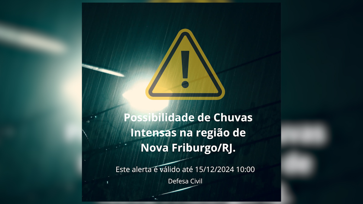 Defesa Civil de Nova Friburgo emite alerta para possibilidade de chuvas intensas na região