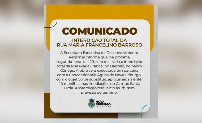 Rua no Cônego, Nova Friburgo, é interditada por tempo indeterminado