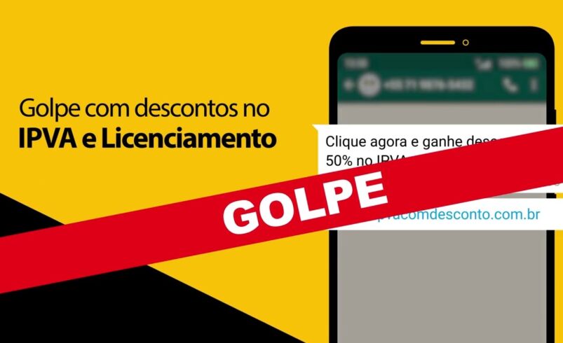 imagem de celular e alerta do golpe do ipva