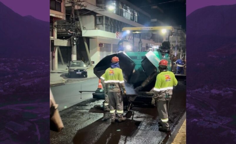 Rota 116 faz recapeamento noturno na RJ-116 em Nova Friburgo