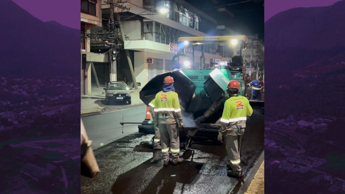 Rota 116 faz recapeamento noturno na RJ-116 em Nova Friburgo