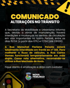 Post de divulgação das Obras de manutenção no Perisse