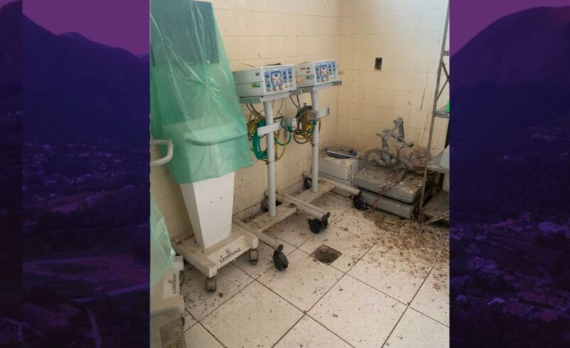 Fezes de pombo e paredes mofadas dentro do Hospital Raul Sertã