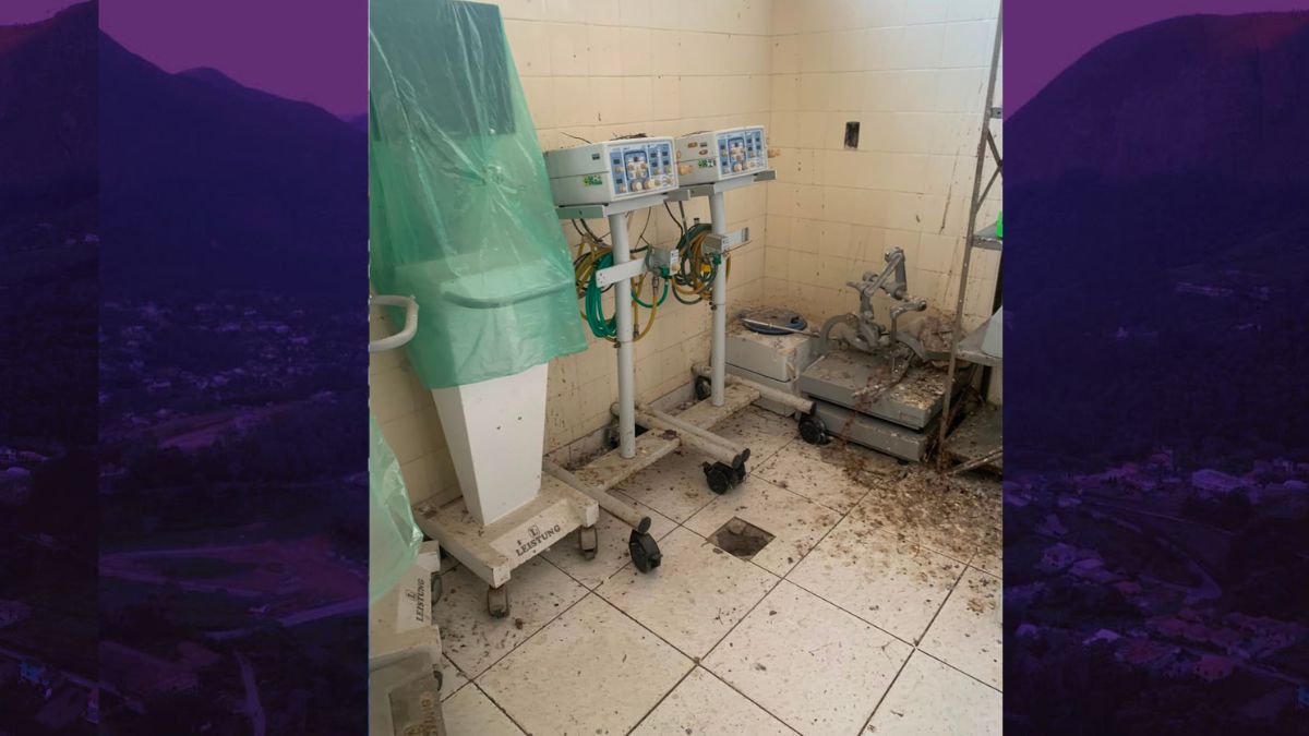 Fezes de pombo e paredes mofadas dentro do Hospital Raul Sertã